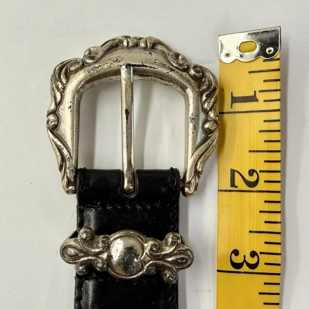 Vintage FOSSIL Black Leather Belt 31-35